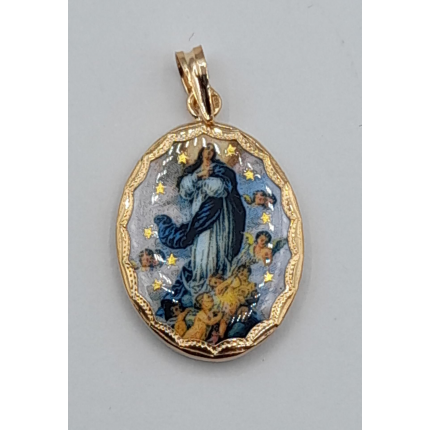 MEDALHA CINZELADA OURO AMARELO 19K