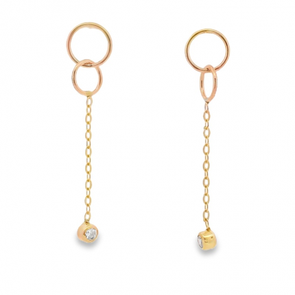 Brincos Ouro Amarelo 9k Corrente Com Zirconias Na Ponta Brincos Ouro Amarelo 9k Corrente Com Zirconias Na Ponta