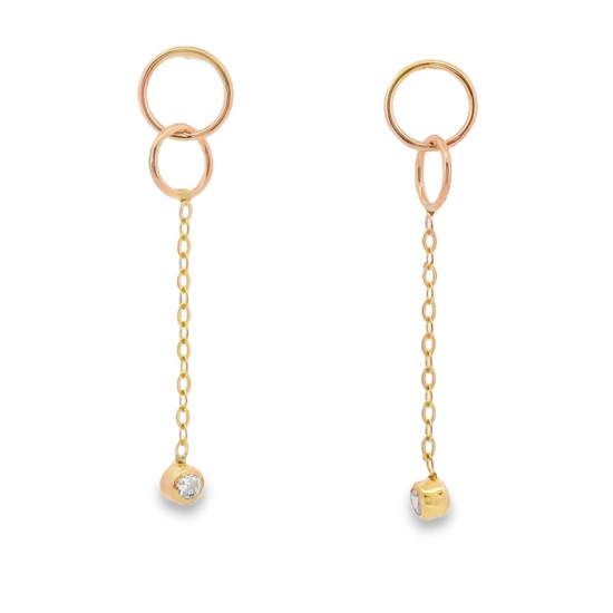 BRINCOS OURO AMARELO 9K CORRENTE COM ZIRCONIAS NA PONTA