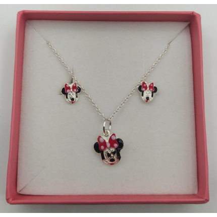 CONJUNTO COLAR E BRINCOS PRATA MINNIE