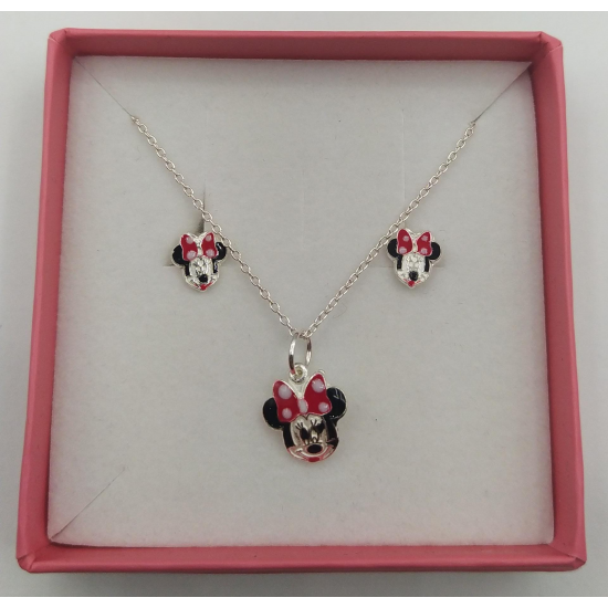 CONJUNTO COLAR E BRINCOS PRATA MINNIE