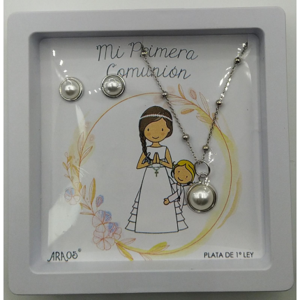 CONJUNTO COLAR E BRINCOS PRATA RODEADA