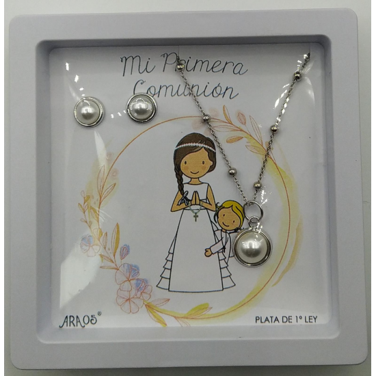 CONJUNTO COLAR E BRINCOS PRATA RODEADA