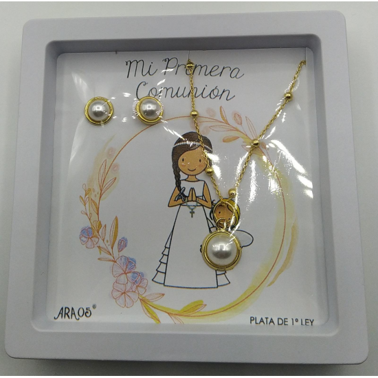 CONJUNTO COLAR E BRINCOS PRATA DOURADA