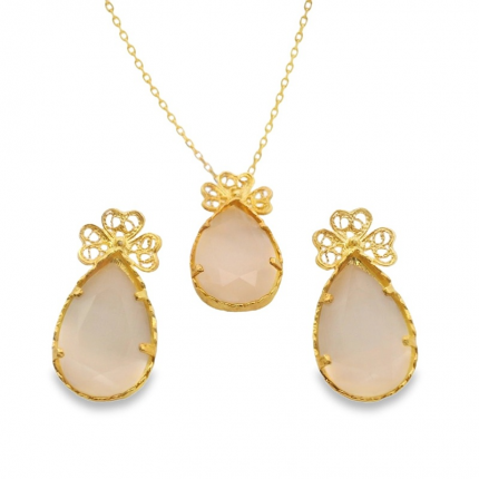 CONJUNTO COLAR E BRINCOS PRATA DOURADA