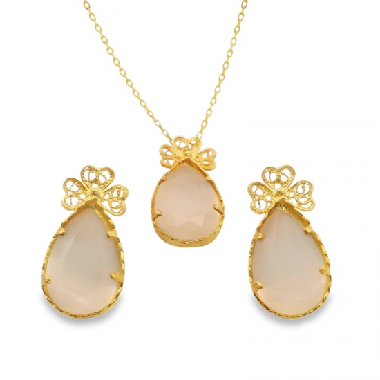 CONJUNTO COLAR E BRINCOS PRATA DOURADA