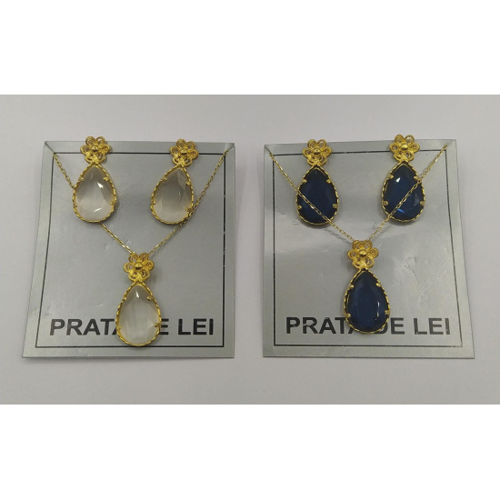 CONJUNTO COLAR E BRINCOS PRATA DOURADA
