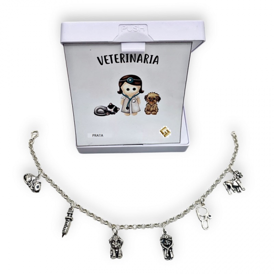 Pulseira Prata Rodeada ''veterinária''