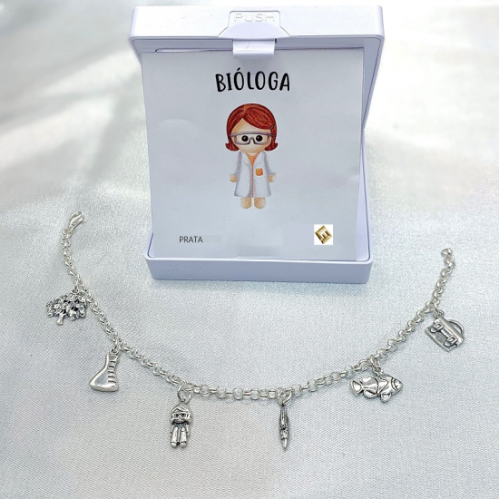 Pulseira Prata Rodeada ''bióloga''