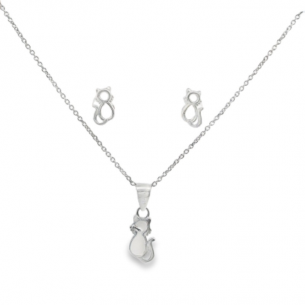 CONJUNTO COLAR E BRINCOS PRATA RODEADA