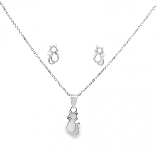 CONJUNTO COLAR E BRINCOS PRATA RODEADA