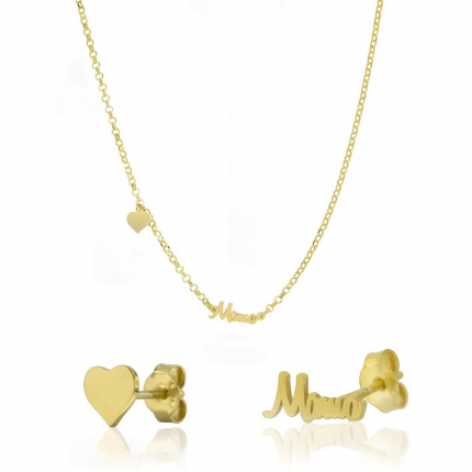 CONJUNTO COLAR E BRINCOS PRATA DOURADA