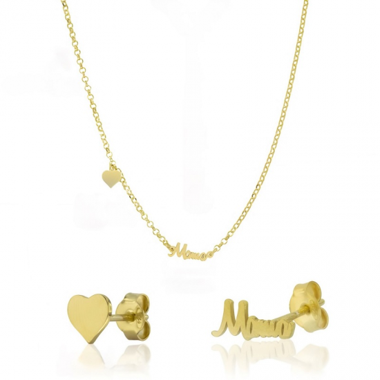 CONJUNTO COLAR E BRINCOS PRATA DOURADA