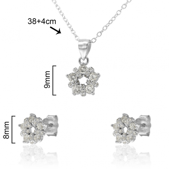 CONJUNTO COLAR E BRINCOS PRATA RODEADA