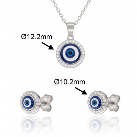 CONJUNTO COLAR E BRINCOS PRATA RODEADA