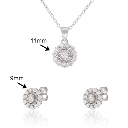 CONJUNTO COLAR E BRINCOS PRATA RODEADA