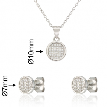 CONJUNTO COLAR E BRINCOS PRATA RODEADA
