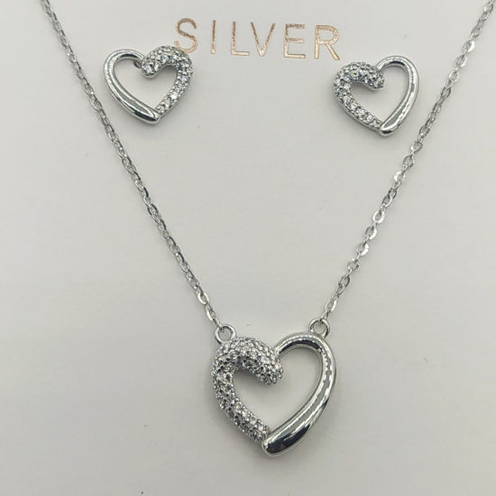 CONJUNTO COLAR + BRINCOS PRATA RODEADA