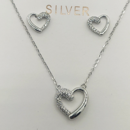 CONJUNTO COLAR + BRINCOS PRATA RODEADA