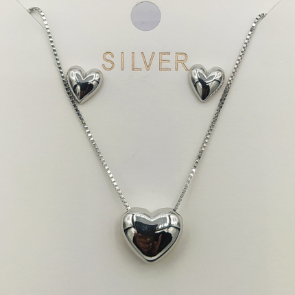 CONJUNTO COLAR E BRINCOS PRATA RODEADA