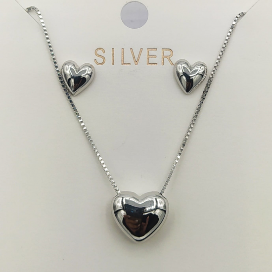 CONJUNTO COLAR E BRINCOS PRATA RODEADA