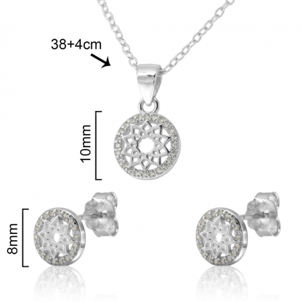 CONJUNTO COLAR E BRINCOS PRATA RODEADA