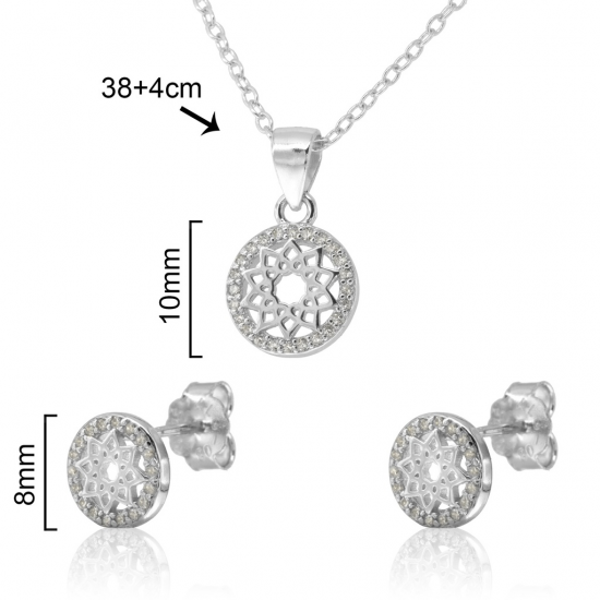 CONJUNTO COLAR E BRINCOS PRATA RODEADA