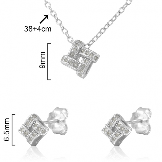 CONJUNTO COLAR E BRINCOS PRATA RODEADA