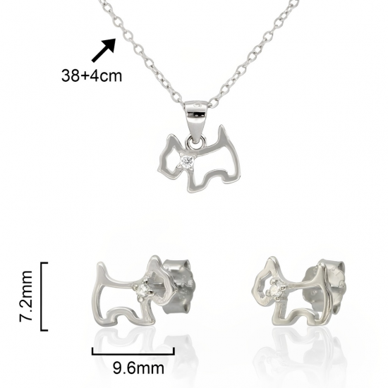 CONJUNTO COLAR E BRINCOS PRATA RODEADA