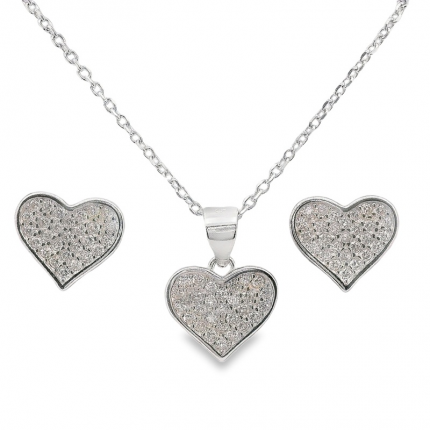 CONJUNTO COLAR E BRINCOS PRATA RODEADA