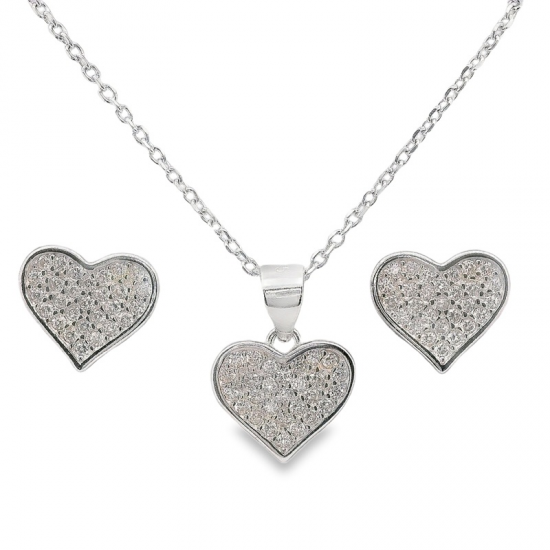 CONJUNTO COLAR E BRINCOS PRATA RODEADA