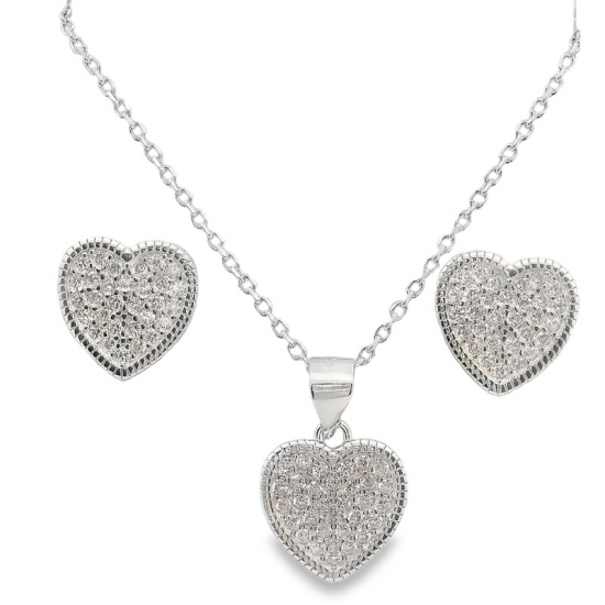 CONJUNTO COLAR E BRINCOS PRATA RODEADA