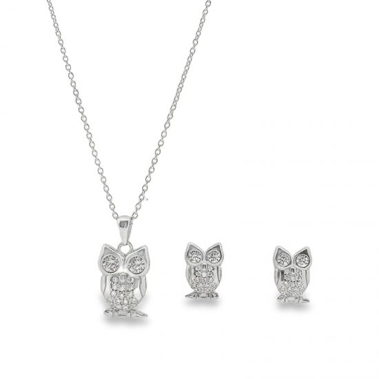 CONJUNTO COLAR + BRINCOS PRATA RODEADA
