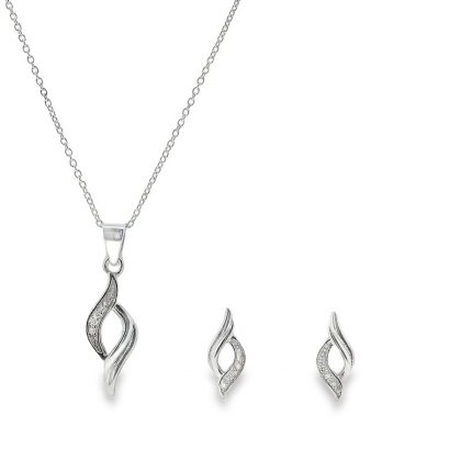 CONJUNTO COLAR + BRINCOS PRATA RODEADA