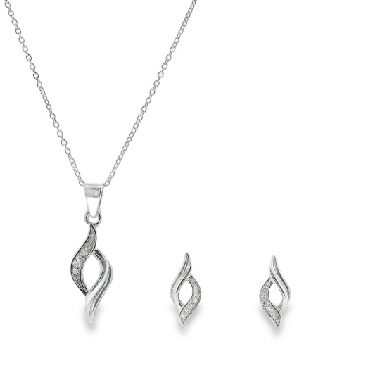 CONJUNTO COLAR + BRINCOS PRATA RODEADA
