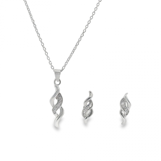 CONJUNTO COLAR + BRINCOS PRATA RODEADA