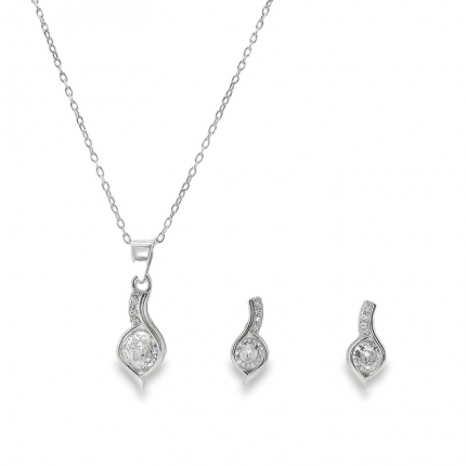 CONJUNTO COLAR + BRINCOS PRATA RODEADA
