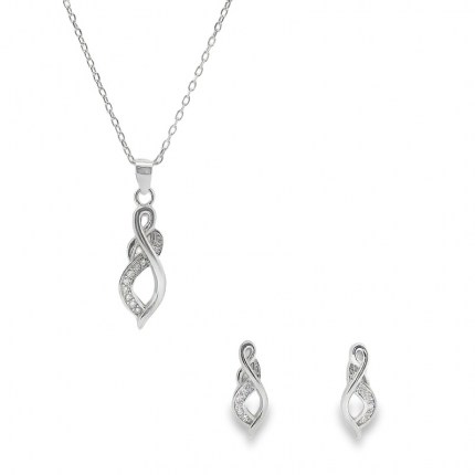 CONJUNTO COLAR + BRINCOS PRATA RODEADA