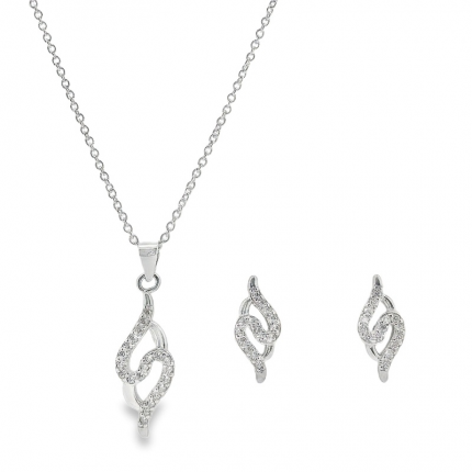 CONJUNTO COLAR + BRINCOS PRATA RODEADA