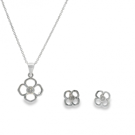 CONJUNTO COLAR E BRINCOS PRATA RODEADA