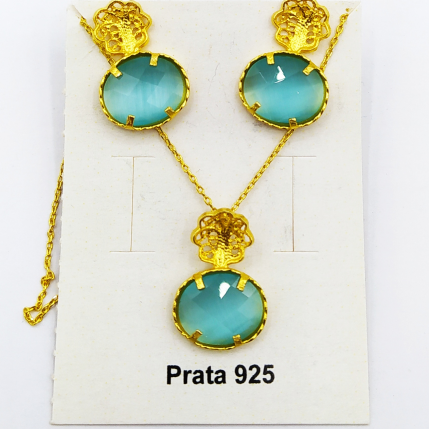 CONJUNTO COLAR E BRINCOS PRATA DOURADA